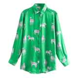 Emerald Green Button Down Zebra Print Top