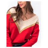 Red METALLIC GOLD & Ivory Chevron Sweater