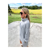 Grey French Terry Long Sleeve Dress with Cowl Neck & POCKETS