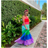 Rainbow Stripe Tiered Hem Gemma Maxi Dress