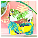 White or Yellow Linen Tropical Parrot Top Knot Hairband