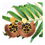 Brushed Gold & Faux Hide Leopard Fringe Earrings