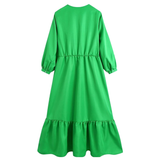 We Love Green Puff Sleeve Ruffle Hem Dress