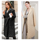 Black or Cream Quilted Long Jacket with Optional Belt Sash
