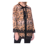 Camel & Light Pink Leopard Print Jacket with Velvet Tie Closure