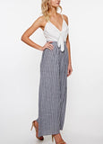 Striped Palazzo Pant Jumpsuit with Front Tie and Adjustable Straps