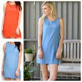 Baby Blue OR Orange Sleeveless Shift Dress with LACE UP SIDES