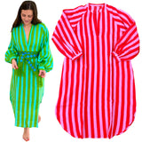 Hand Block Printed Organic Linen Fair Trade Ruby Caftan with Pockets