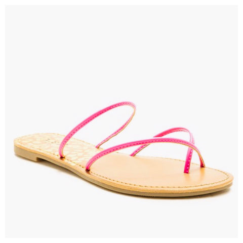 Neon Pink or Neon Yellow PU Leather Crisscross Sandals