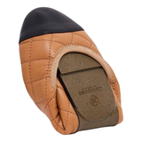Fur Lined Quilted Camel Leather Foldable Piccadilly Flats with Double Cushion Insole & Travel Purse, made in London