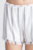 Ivory & Blue Stripe Fringe Hem Shorts