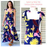 Navy & Red Tie Shoulder Havana Dress