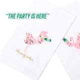 Embroidered Flamingo Bar Cart or Guest Towels