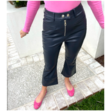 Navy Leather Cropped Flare Nelly Pants