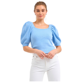 Baby Blue Fine Knit Puff Sleeve Bella Sweater