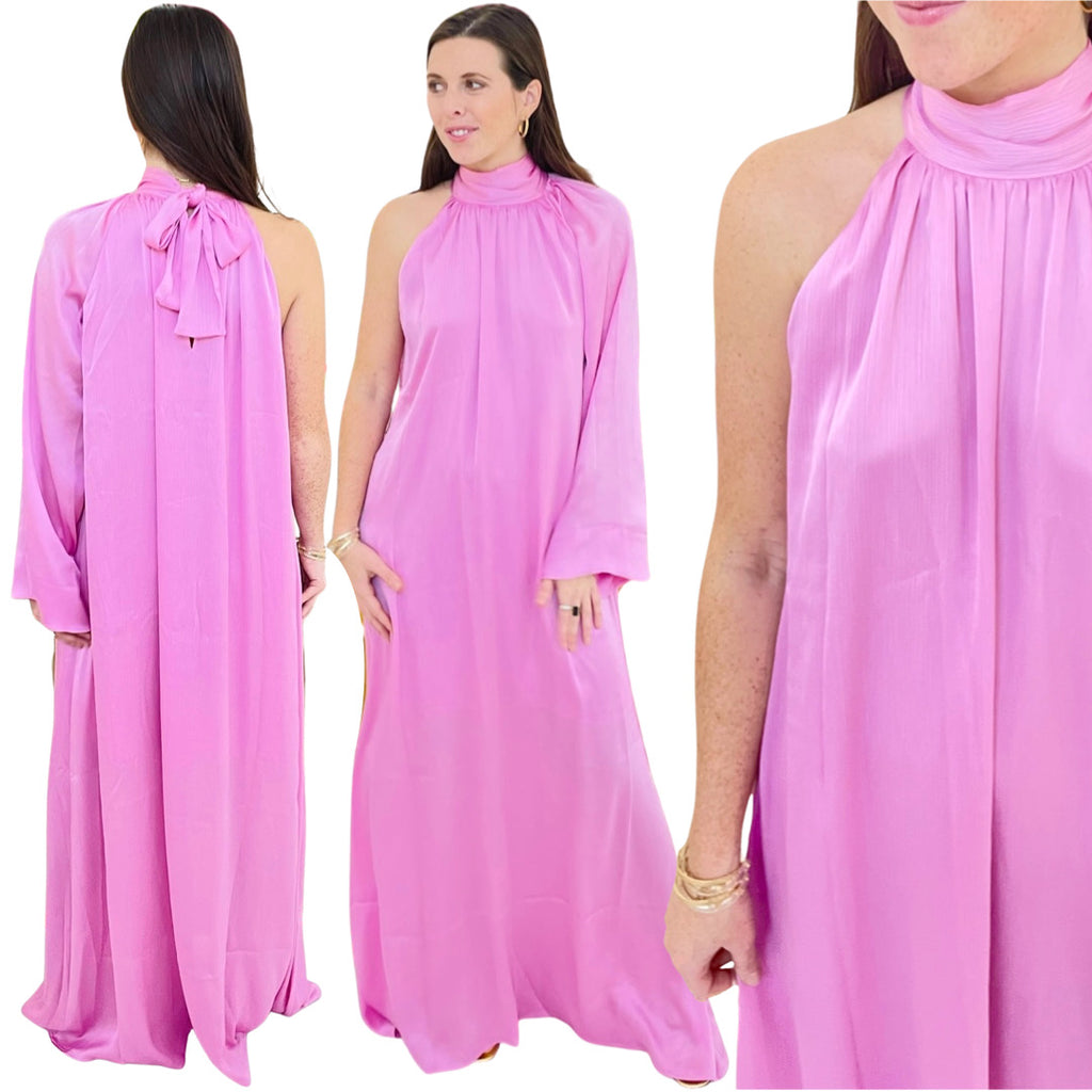 Pink Hand Block Printed Tie Shoulder Allyson Dress - James Ascher