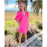 Shocking Pink Poplin Monaco Dress with POCKETS & Optional Belt