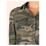 Camo Button Down Top with Optional Roll Tab Sleeves