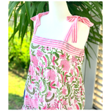 Pink Hand Block Printed Tie Shoulder Allyson Dress