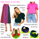 Hot Pink Red Green & Navy Colorblock Tartan Holiday A-Line MIDI Skirt