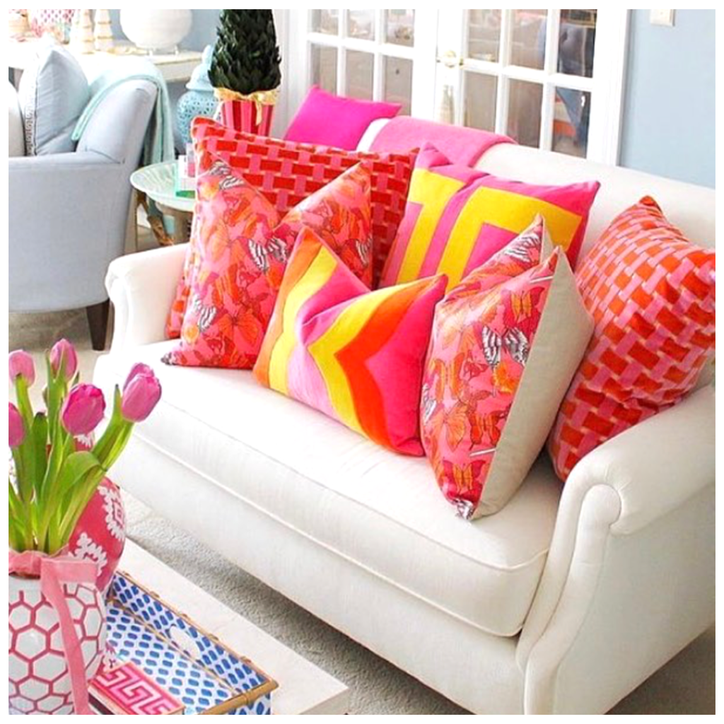 Pink and online orange throw pillows