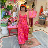 Fuchsia & Orange Pleat Front Bitsy Dress