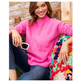 Pink Mock Neck Cable Knit Sweater