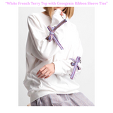 White French Terry Knit Top with Grosgrain Ribbon Sleeve Ties