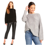 Black OR Grey Fine Knit Cashmere Soft Sweater with Contrasting Ribbed Trim