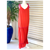 Red & Pink Piped Contrast Catalina Tie Shoulder Maxi Dress