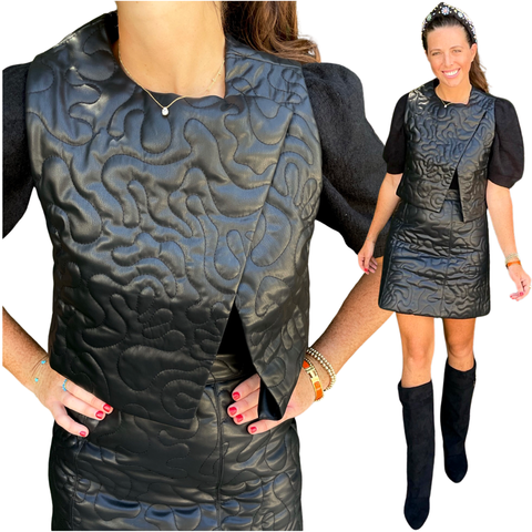 Black Swirl PU Leather Fiona Skirt & Top (sold separately)