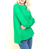 Kelly Green or Ivory French Terry Ruffle Hem Top with Smocked Sleeves