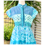 Bella Tu Fiona Peacock Cap Sleeve Embroidered Block Print Dress with Mirror Accents