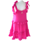 Bubblegum Pink Ruffled Cotton Gauze Cindy Dress with Pockets