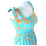Turquoise & Orange Smocked Megan Dress