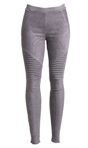 Stretchy Suede Moto Leggings, Charcoal Grey