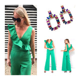 Kelly Green Ruffle Knit Jumpsuit with Banded Waist