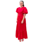 Red Organic Poplin Cotton Open Back Charlotte Dress