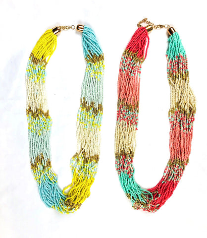 Coral OR Turquoise & Gold Multi-strand Beaded Necklace