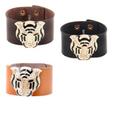 Faux Leather Gold & Rhinestone Tiger Cuff Bracelets