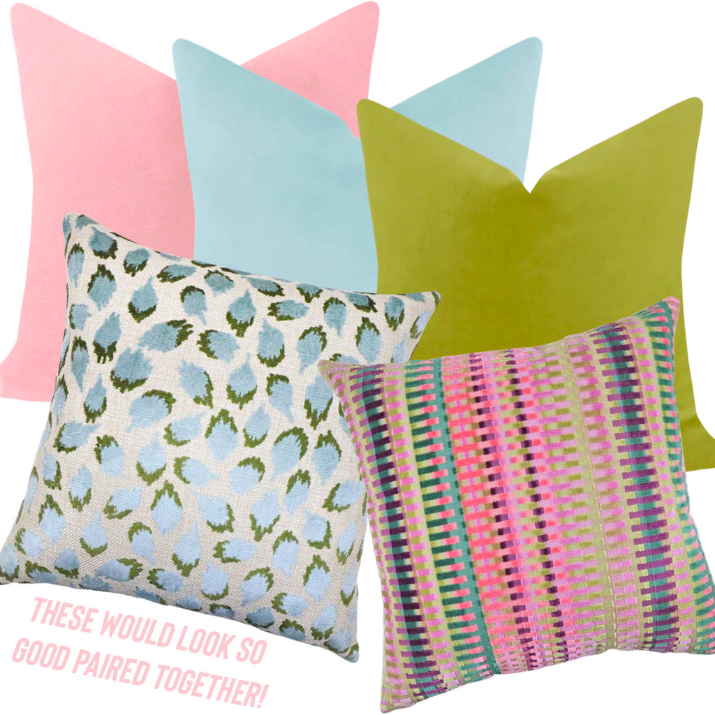 Handcrafted Velvet Pillows in Pink or Green Basketweave - James Ascher