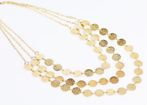 Triple Strand Gold Disc Necklace