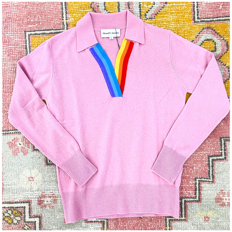 Pink Rainbow Collared Cashmere Austen Sweater