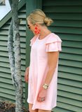 Light Peach Flutter Sleeve TShirt Dress with Keyhole Back