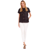 Black Water Resistant Audrey Puffer Vest with Gold Buttons & Inseam Pockets