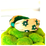 Green & Gold Satin Beaded Palm Tree Headband