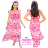 Pink Embroidered Open Back Eileen Dress