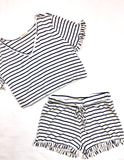 Black White Stripe Ruffle Hem Top (Matching Shorts Sold Separately)