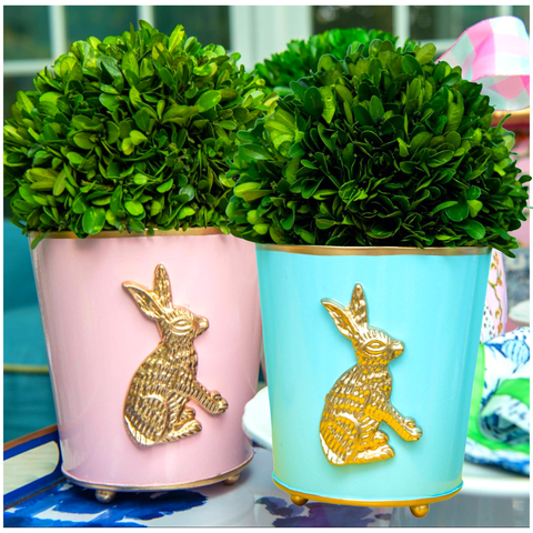 Bunny Ornamented Enameled 6” Round Cachepots