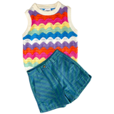 FRNCH Scalloped Rainbow Fine Knit Leana Sweater Top